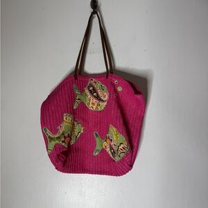 Vera Bradley Pink Tote with Green Fish Design